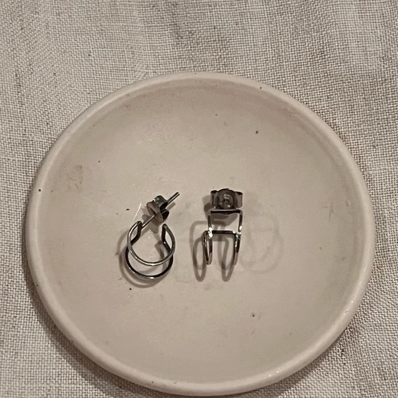 Silver double hoop huggies - Picture 2 of 4